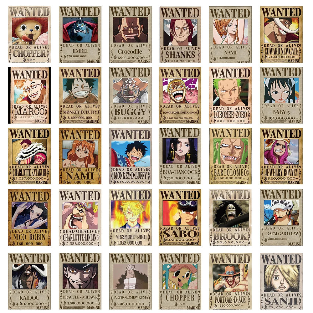 ONE PIECE Wanted Posters Stickers – 10/30/56 Pack Options