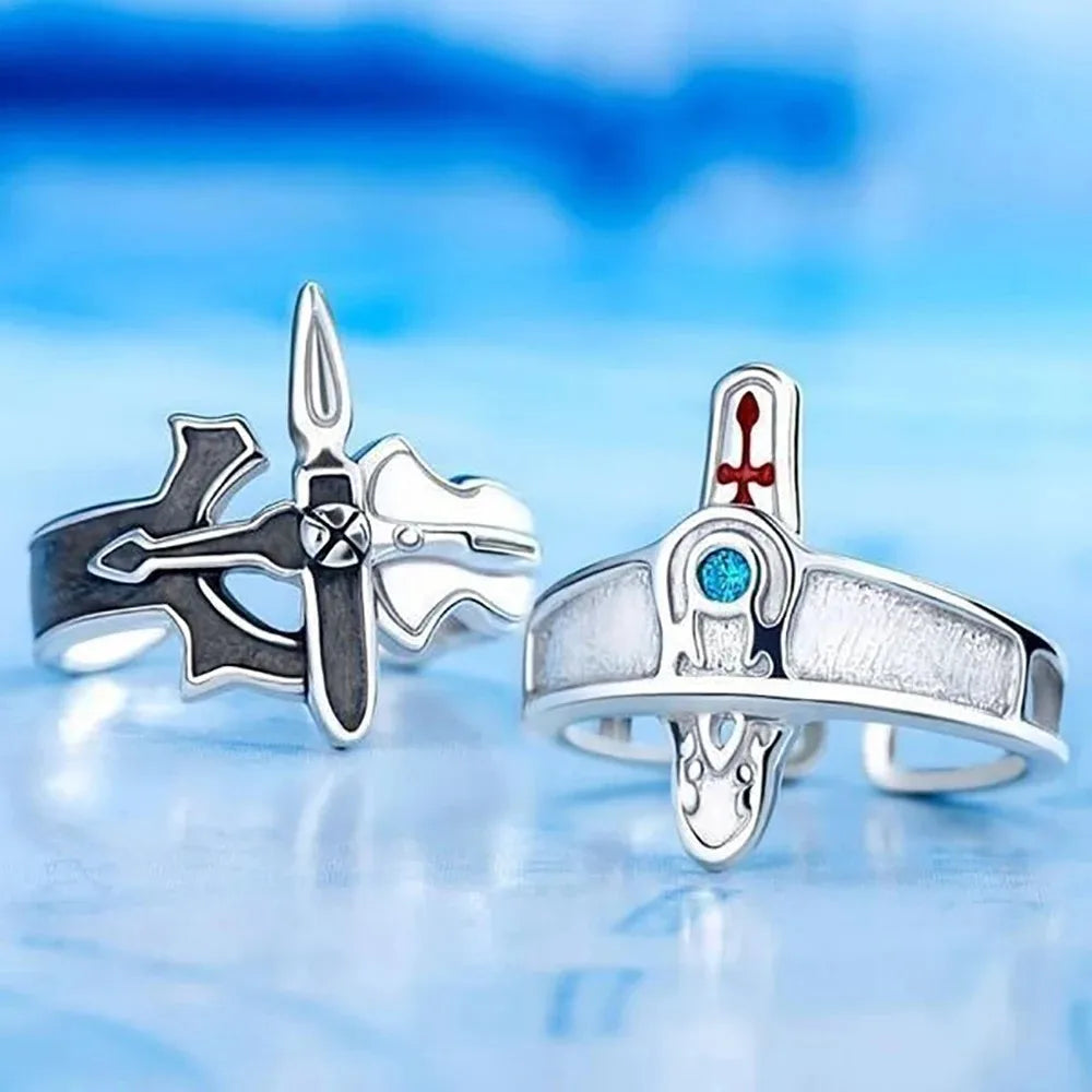 [SWORD ART ONLINE] Asuna & Kirito Rings – Retro Cross Design