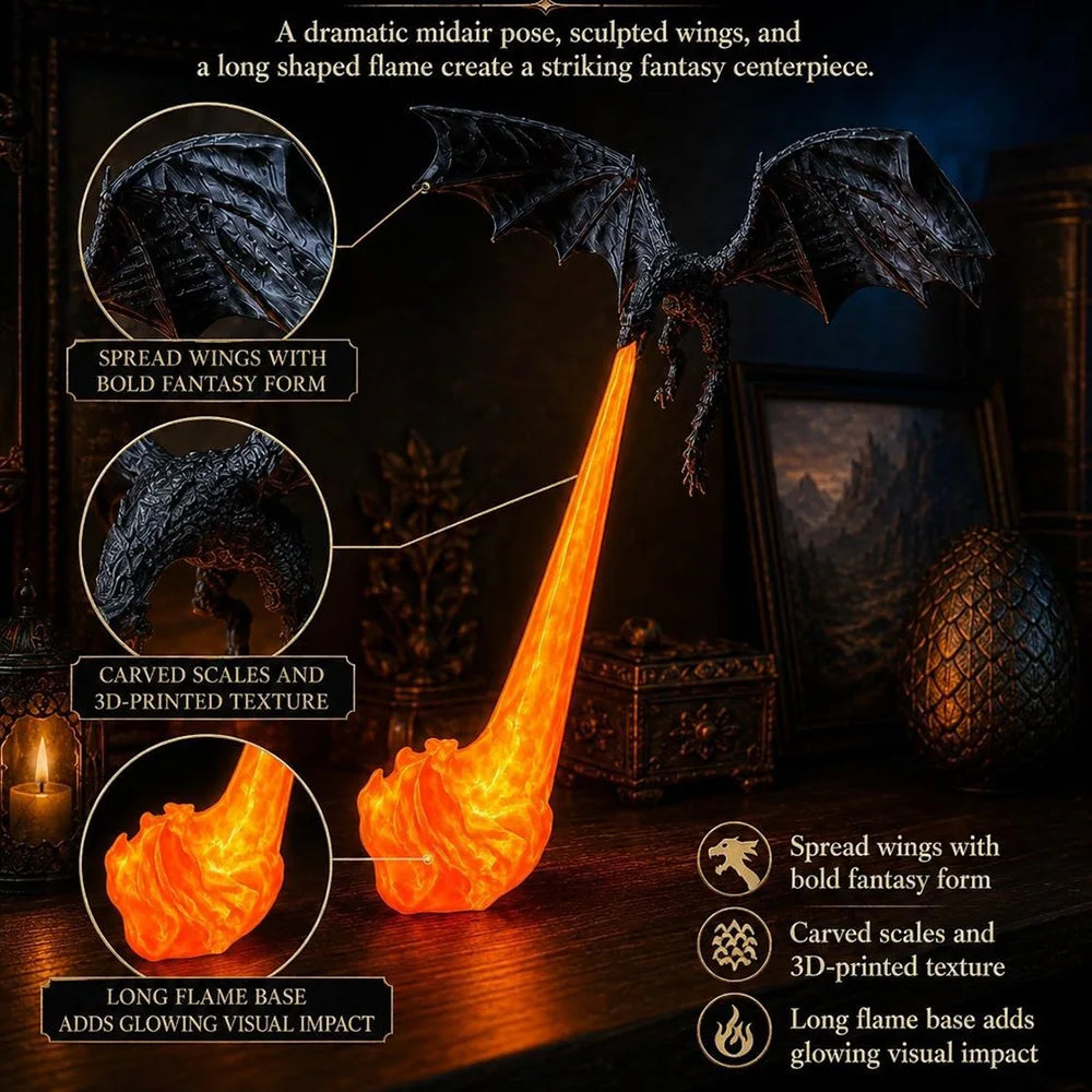 Dragon's Breath Flame Lamp — 3D Dragon Shelf Night Light