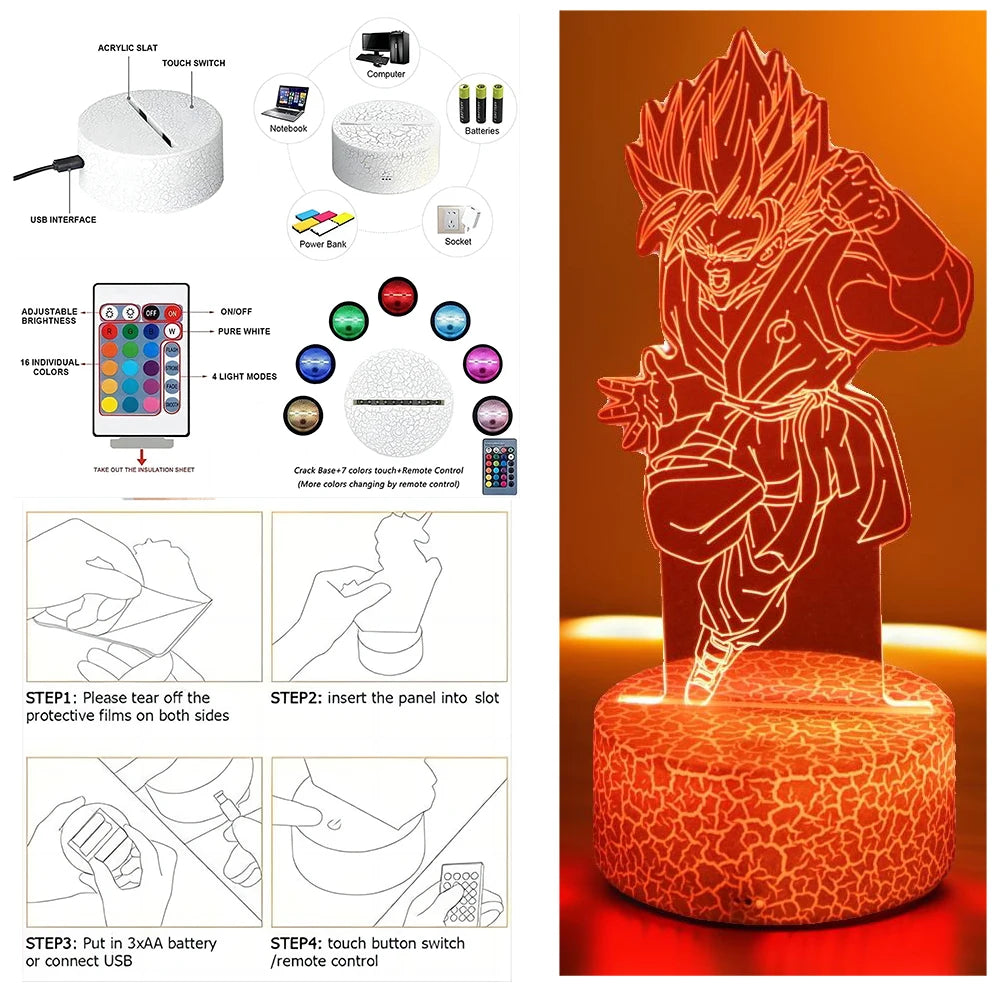 DRAGON BALL Z 3D LED Lamp – Goku, Vegeta & Gohan Super Saiyan Night Light