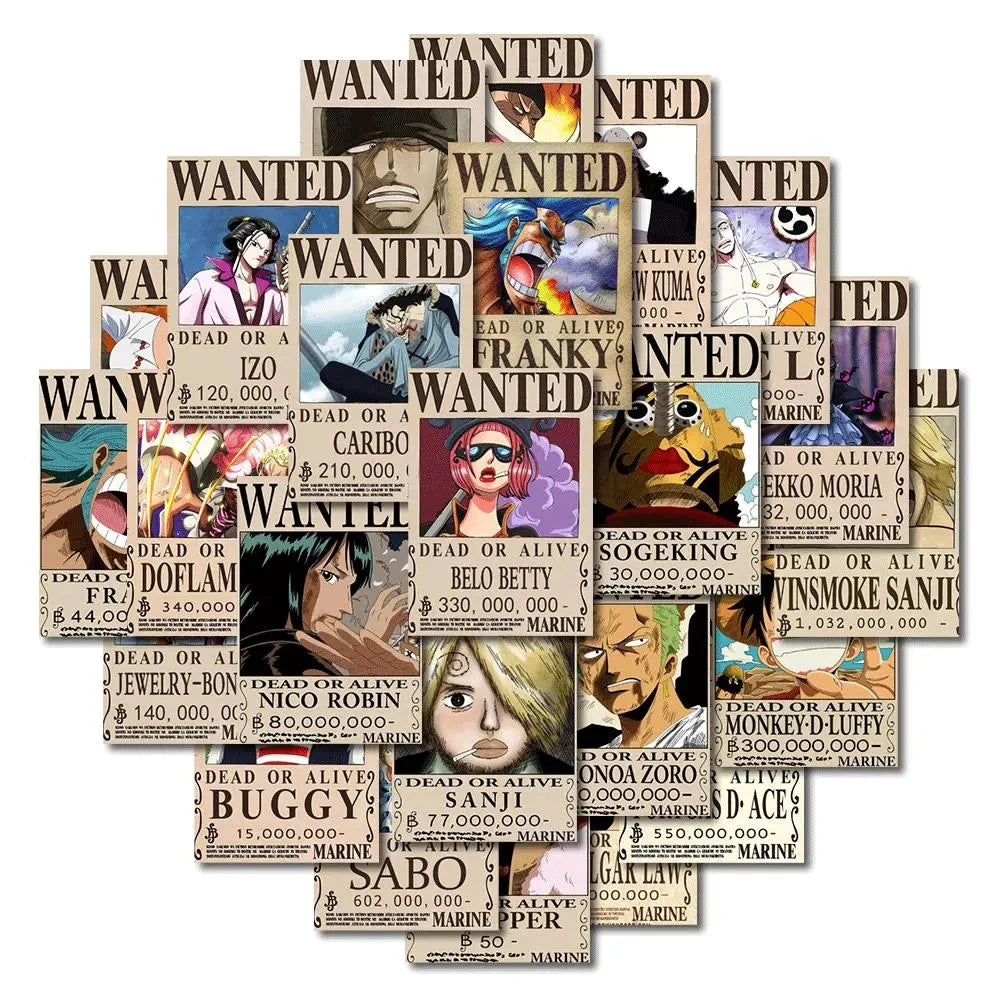 ONE PIECE Wanted Posters Stickers – 10/30/56 Pack Options